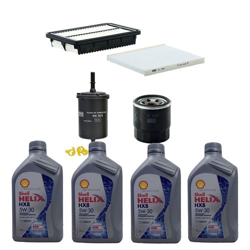 Kit Revisão 4 Litros de Óleo Shell Helix 5W30 Sintético HX8 + Kit de Filtros Mann Filter Hyundai HB20 1.0 12V Flex 2012 em diante