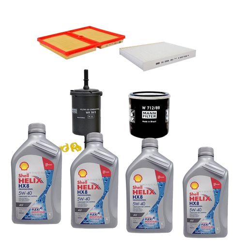 Kit Revisão 4 Litros de Óleo Shell Helix 5W40 Sintético HX8 + Kit de Filtros Mann Filter VW Polo 1.0 TSI Flex 2017 em diante