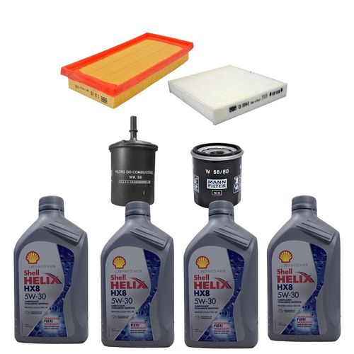 Kit Revisão 4 Litros de Óleo Shell Helix 5W30 Sintético HX8 + Kit de Filtros Mann Filter Toyota Yaris 1.3/1.5 16V Flex