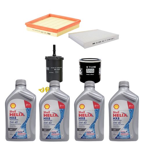 Kit Revisão 4 Litros de Óleo Shell Helix 5W40 Sintético HX8 + Kit de Filtros Mann Filter VW Polo | Virtus | Saveiro 1.6 16V Flex 2018 em diante
