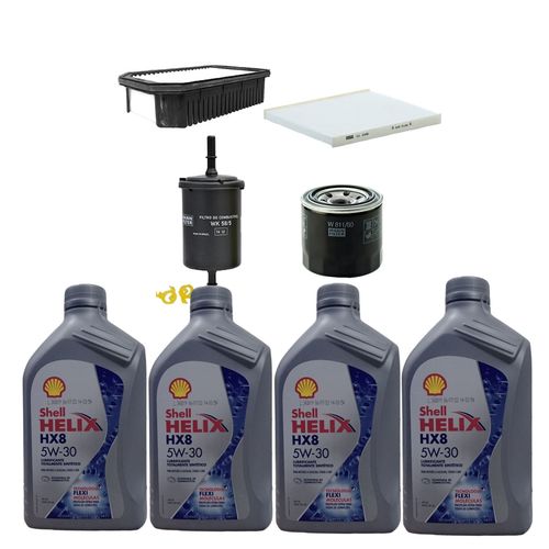 Kit Revisão 4 Litros de Óleo Shell Helix 5W30 Sintético HX8  + Kit de Filtros Mann Filter HB20 1.6 16V Flex 2012 até 2019