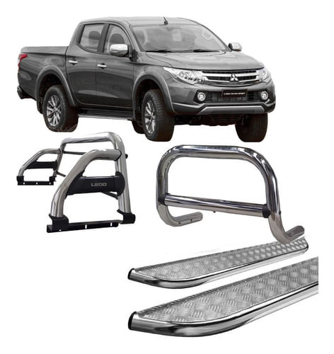 Kit Quebra Mato Estribo Santo Antônio H2 L200 A 020 Cromado