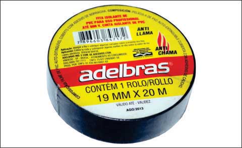Fita isolante antichama adelbras 19mm x 20m- preta / UN / Adelbras