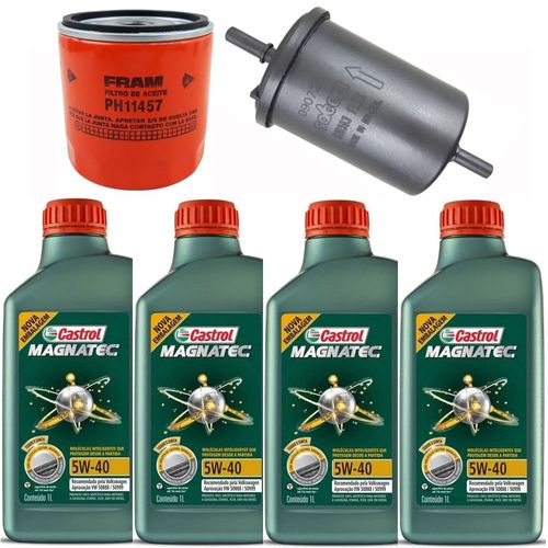 Kit Revisão 4 Litros Óleo Castrol Magnatec + Filtro Óleo e Combustível Up! Gol Fox Voyage Saveiro Polo Golf Virtus Nivus TCross Todos 2014 até 2022