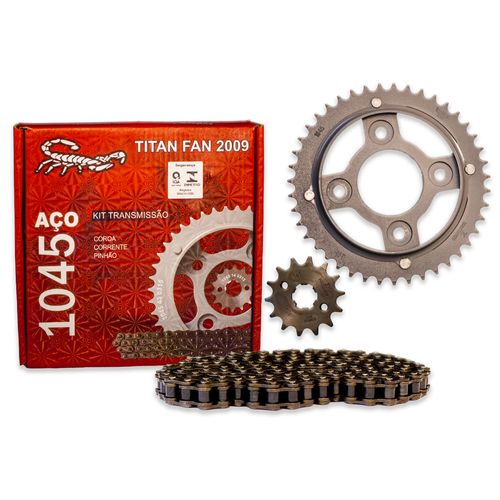 Kit Relação Transmissão Moto Scorpion Titan Fan 2009 Aço 1045 Selo Inmetro