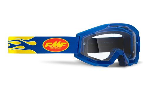 Óculos Motocross FMF Powecore Flame Lente Transparente - Azul