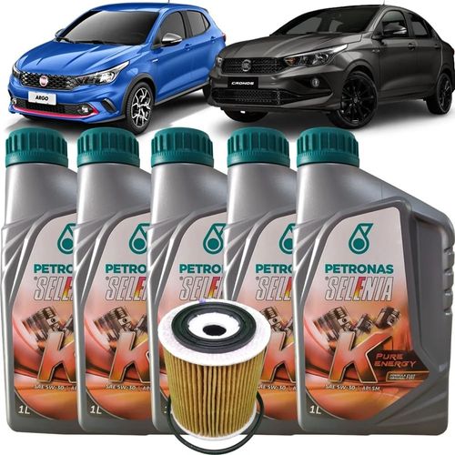 Kit Revisão Troca De Oleo 5 Litros 5w30 Selenia K + Filtro De Óleo Fiat Argo e Cronos 1.8 HGT e Precision 2017 2018 2019 2020 2021