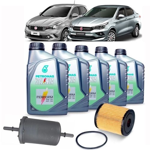 Kit Revisão Troca De Oleo 5w30 Selenia Perform + Filtros Fiat Argo e Cronos 1.8 HGT e Precision 2017 2018 2019 2020 2021